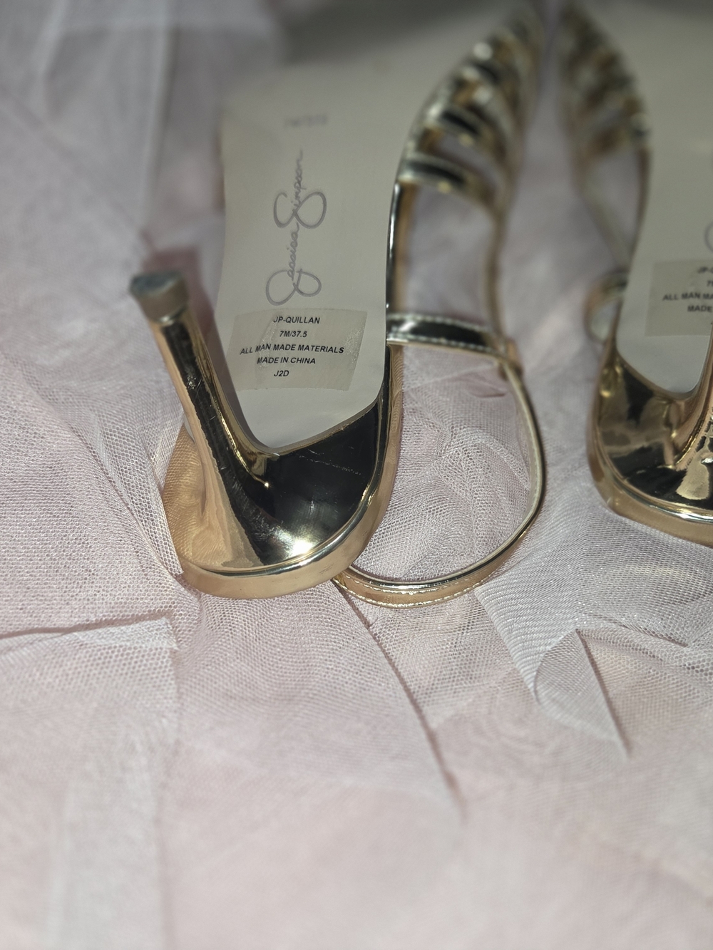 Jessica Simpson Metallic Gold Strappy Slingback Kitten Heel - Picture 5 of 9